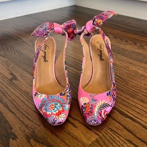 Free People Pink Silk Brocade Slingback Mule Pump.